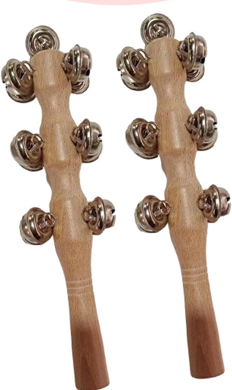 mocrcrel 13 Bell Instruments Hand Bell Sleigh Bells Jingler Bell Stick,Christmas Hand Jingle Bells Wooden Hand Sleigh Bells(6 pcs) - Image 3